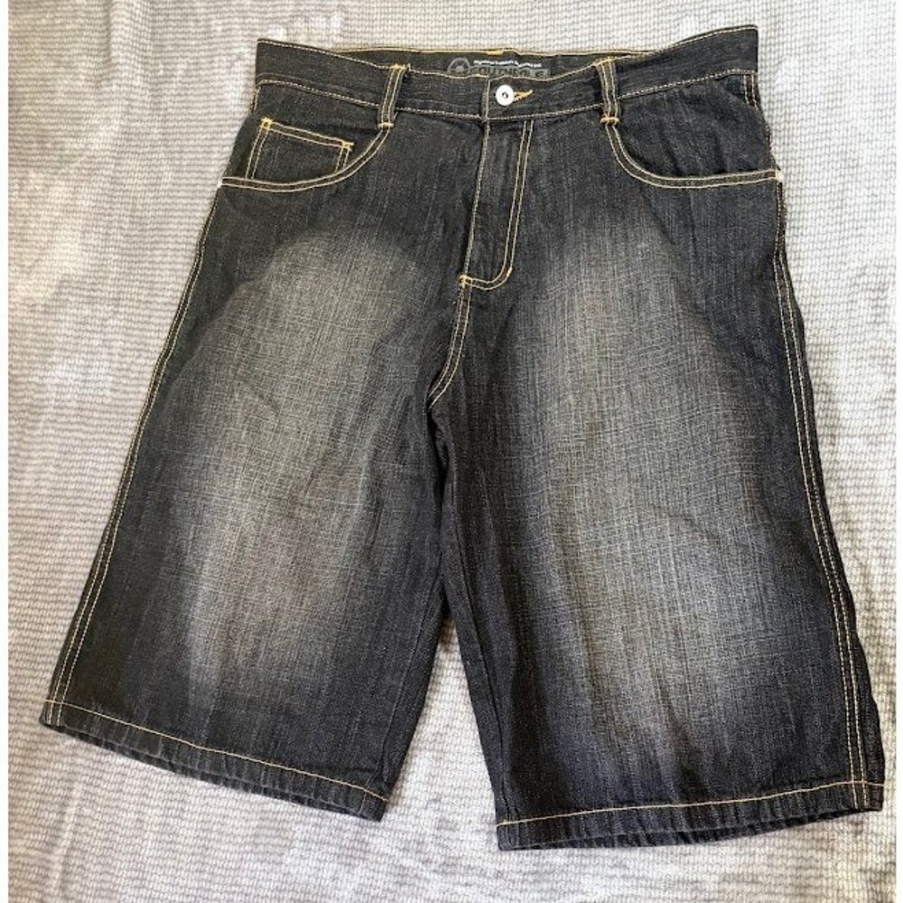 Southpole Mens Denim Shorts Dark Wash Baggy Y2K‎ Streetwear Size 36X14 Black.